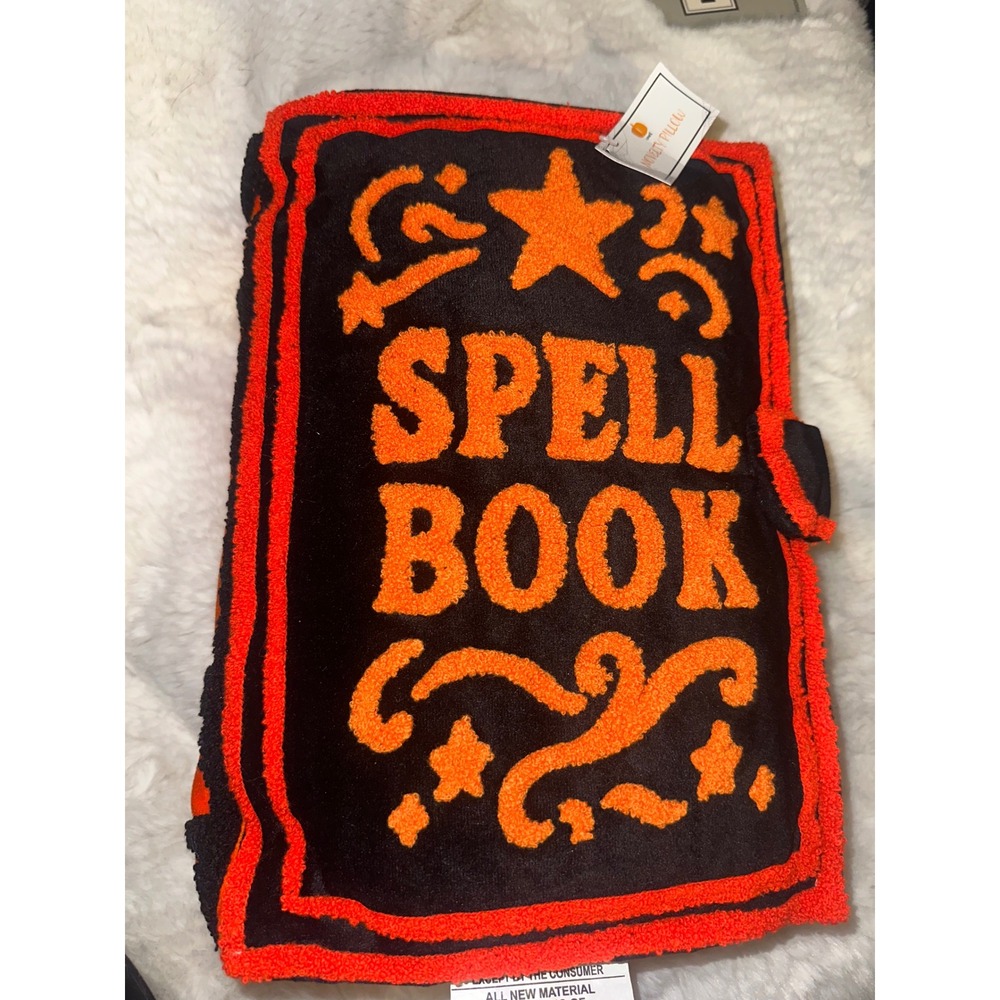 Novelty Pillow Halloween Spell Book Plush Decorative Accent Pillow Black Orange